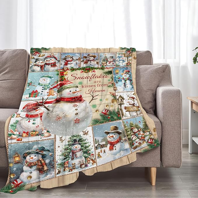 Snowman Blanket Christmas Throw Blanket Cozy Plush Fleece Flannel Holiday Blankets Lightweight Fuzzy Gifts for Girls Boys Women Men 80"X60"