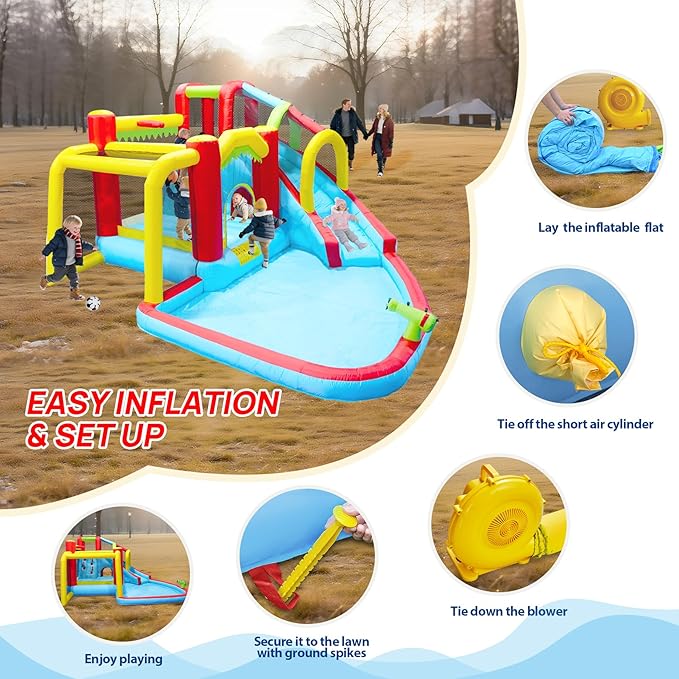 Inflatable Bounce House for Kids, Jumping Castle, Long Slide, Basketball, Funny Tunnel, Soccer, Climbing Wall, Kids Jumper Included Blower