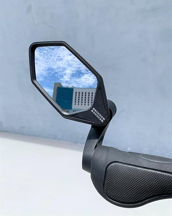 MEACHOW New Bar End Bike Mirror, Crystal UHD Automotive Grade Glass Lens E-Bike Mirrors, Scratch Resistant, Safe Rearview Mirrors, (Blue Left Side) ME-022LB