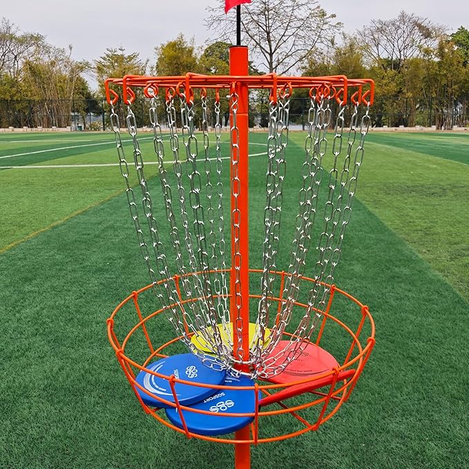 Disc Golf Basket - Portable Disc Golf Target with Heavy Duty 24-Chains Come with 6pcs Disc Golf Discs and Carry Bag, Ground Stake -Suitable for Players of All Levels - Multi Color Available