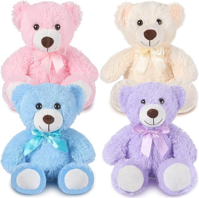 Civaner 4 Pack 14 Inches Bear Plush Stuffed Animals Operation Christmas Cute Soft Bears Gifts Bulk for Girls Boys Girlfriend(Pink, Blue, White, Purple)