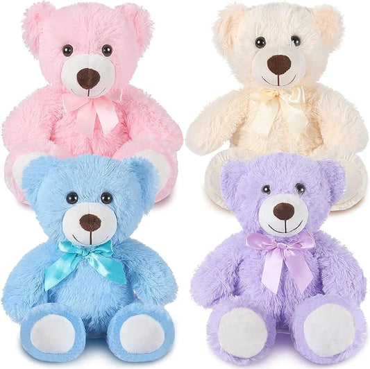Civaner 4 Pack 14 Inches Bear Plush Stuffed Animals Operation Christmas Cute Soft Bears Gifts Bulk for Girls Boys Girlfriend(Pink, Blue, White, Purple)