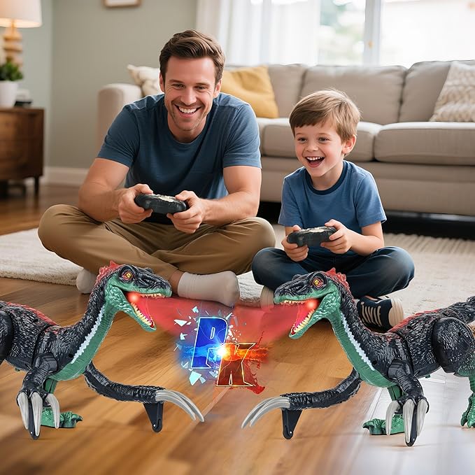 Remote Control Dinosaur Toys for Kids - Big Electronic RC Walking Realistic Dinosaur Toys with Spray & Light & Roar, Jurassic Velociraptor Toy Christmas Birthday Gift for Boys and Girls 3-12 (Green)