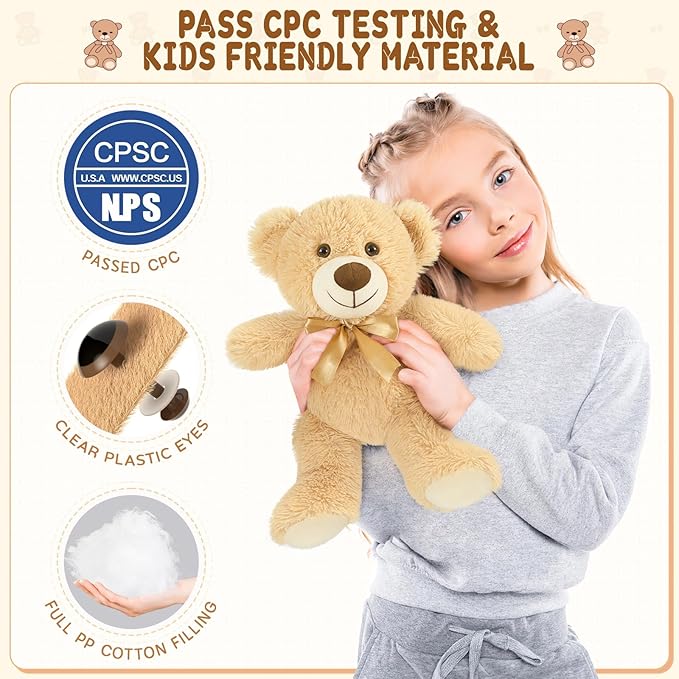 MaoGoLan 9 Pack Teddy Bears Bulk for Baby Shower, 14" Small Teddy Bear Plush Toy, Cute Stuffed Bears Bulk for Kids Girlfriend, Wholesale Small Bear for Wedding,Birthday,Christmas, Party Decorations