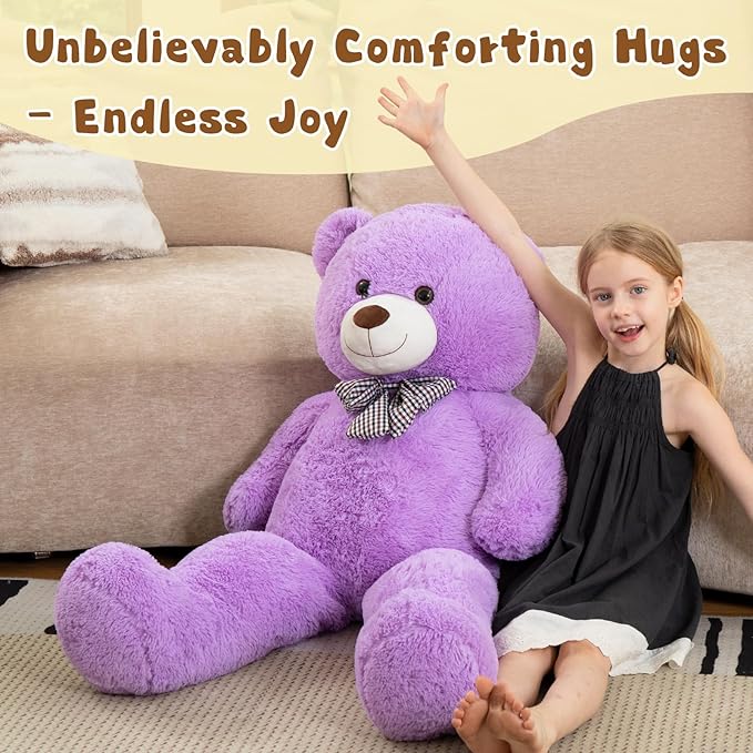 MorisMos Bow Tie Giant Teddy Bear 4 Feet, 47inch Stuffed Animal Big Teddy Bear Plush, Classic Girlfriend Boyfriend Gift on Birthday, Violet