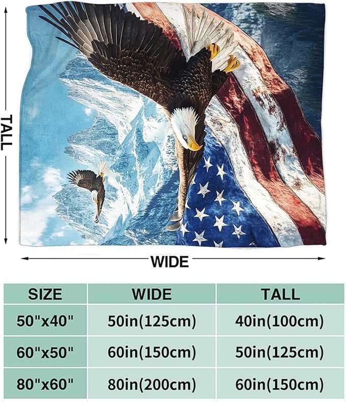 Eagle American Flag Blanket, Bald Eagle Throw Blanket, Soft Cozy Stuff Fleece Blankets Gifts for Mens Boys Couch Sofa Bed 50" x 40"