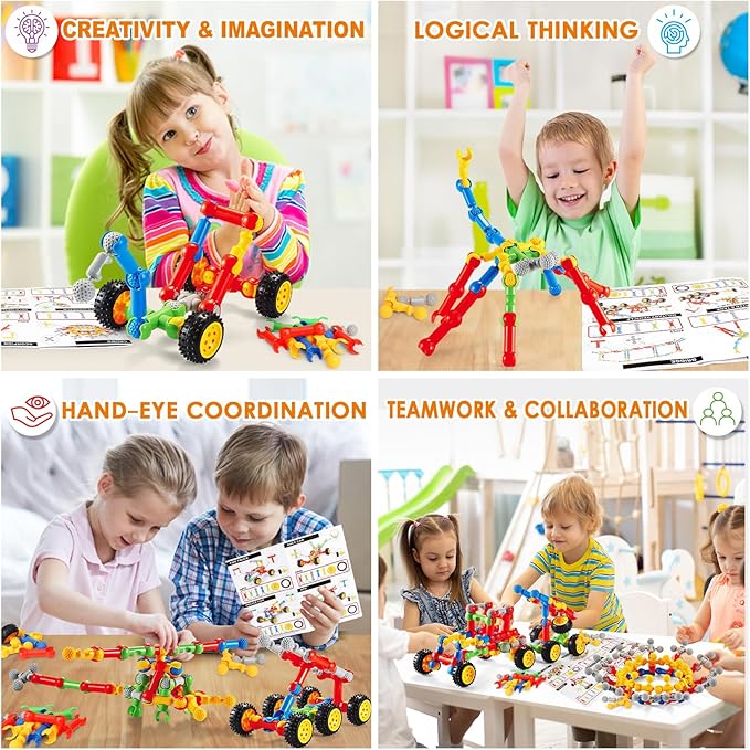 MOONTOY STEM Kits Building Toys for 3 4 5 6 7 8 Year Old Boy Girl Birthday Gift, Educational Building Blocks for Kids Ages 3-5 5-7 4-8 6-8, Preschool Engineering Set Creative Activities Classroom Game