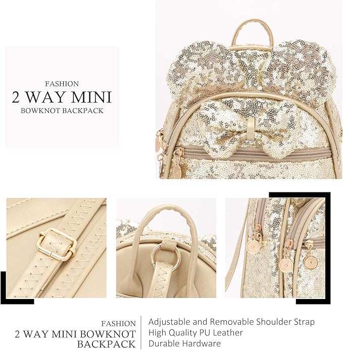 KL928 Girls Mini Backpack Bowknot Polka Dot Cute Small Daypacks Convertible Shoulder Bag Purse for Women