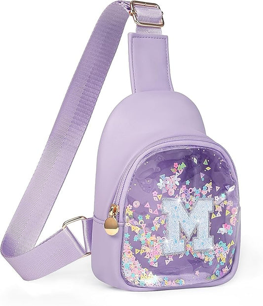 COSHAYSOO Christmas Gifts for 2 3 4 5 6 7 Year Old Girls Birthday Gift Ideas Personalized Purple Toddler Kids Purse Sling Bag Crossbody for Preschool Little Girl Age 3-5 4-6 5-7 Cute Stuff Initial M