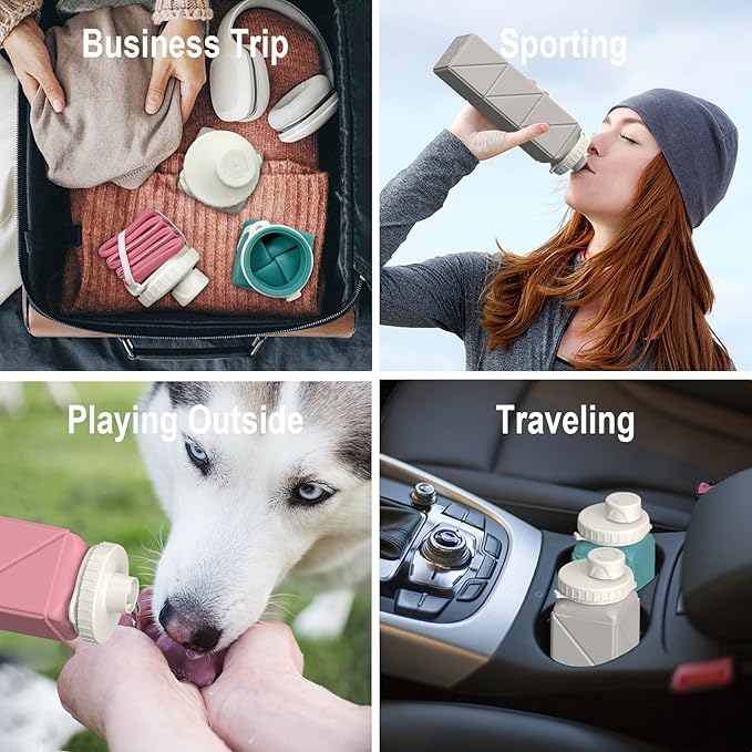 Collapsible Water Bottles 20.6oz, Silicone Foldable Portable Travel Water Bottle, Lightweight Reusable Leakproof for Traveling Camping Hiking Cycling Yoga Sports Outdoor, 1 Pack (Starlight)