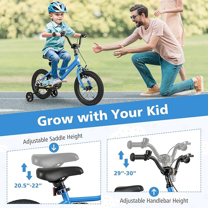 BABY JOY Kids Bike, 12 14 16 18 Inches Car Pattern Sporty Bicycle w/Removable Training Wheels, Hand & Coaster Brakes, Adjustable Seat & Handlebar, Girls Boys Bike