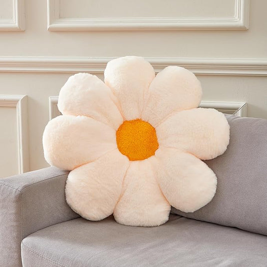 20" Large Peach Flower Pillow Seat Cushion – Faux Rabbit Fur Plush Throw Pillow, Cozy Floor Cushion & Gift for Kids Girls Adults