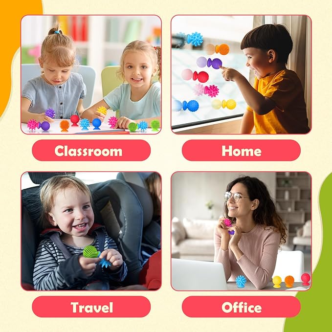 Sensory Fidget Toys Kids Adults ：20 Pack Textured Suction Cup Sensory Toys for Kids with Autism- Bulk Fidgets for Students Classroom Prize-Squishy Bath Calm Down Corner Supplies for Boys Girls Gifts