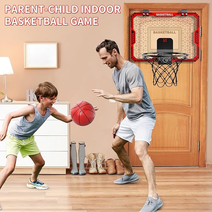 Basketball Hoop Indoor for Kids, Indoor Basketball Hoop with 4 Balls & 3 Modes Scoreboard for Kids Teens 3-5 6-8 8-12, Basketball Toys Teen Boy Gifts for 3 4 5 6 7 8 9 10 11 12 Year Old Boys