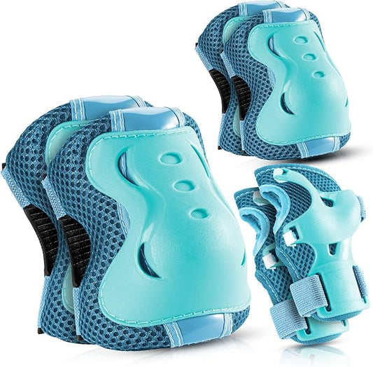BOSONER Knee Pads for Kids Roller-Skating: Adjustable Protective Gear Set Knee Elbow Pads Wrist Guards for Bike Cycling Skateboarding Scooter Gifts 3-8/9-15 Years Boys Girls