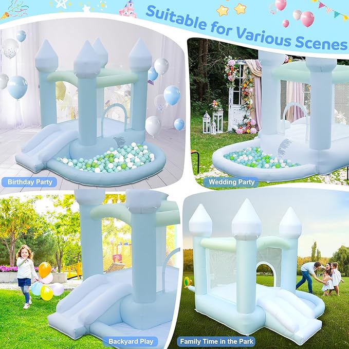 Kids Bounce House, Inflatable Bounce House with Ball Pit & Slide Toddler Indoor Bounce House Portable Fun House Outdoor Wet or Dry Bounce House with Blower for Party 9 * 9 * 7 FT (Blue)