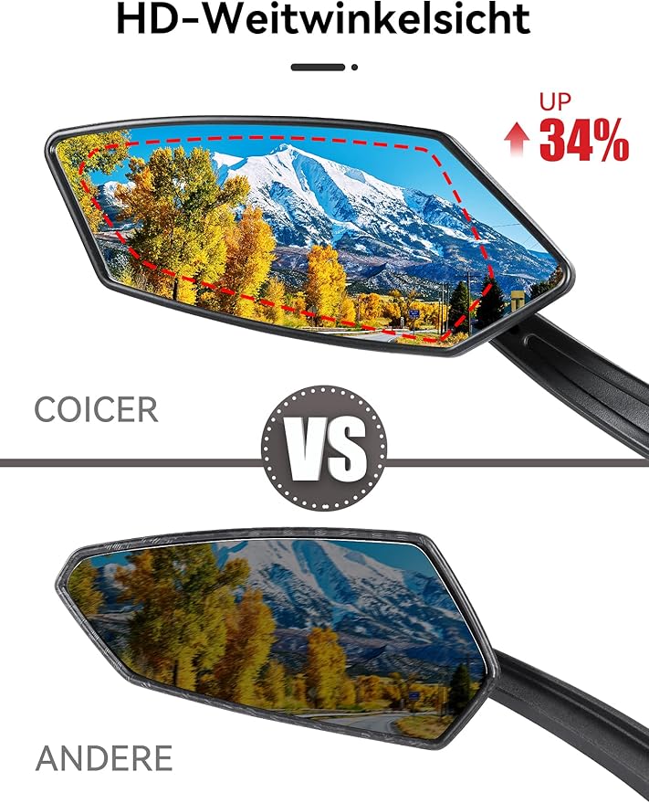 Bike Mirror Handlebar Mount 360° Adjustable, Wide Rear View Mirror Bicycle Mirrors for Handlebars with Scratch Resistant Glass, Bike Rear View Mirror for Scooter, Motorcycle, Bike Accessory Left