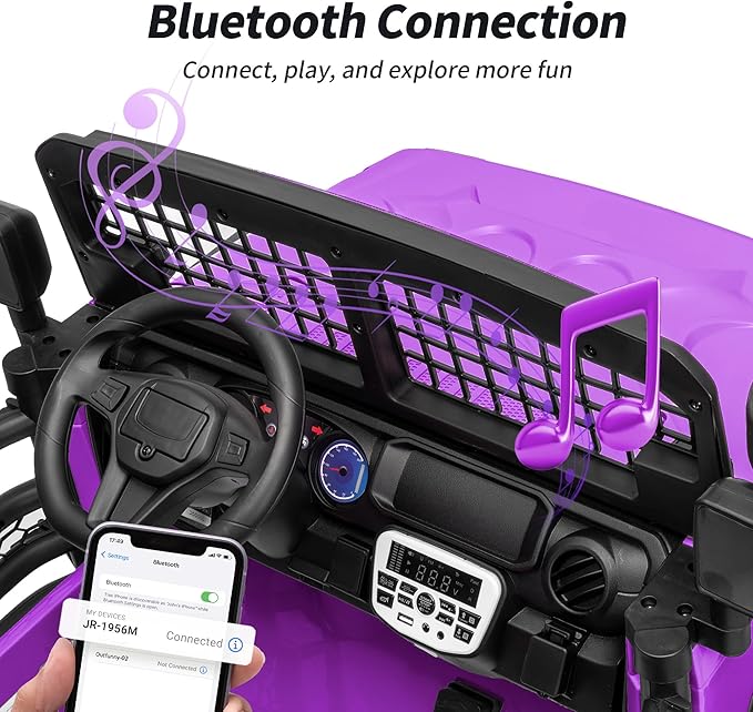 2 Seater Ride on Car Toy, 12V Electric Car for Kids 4-8 with Remote Control, Capacity 110 lb, LED Light - Purple