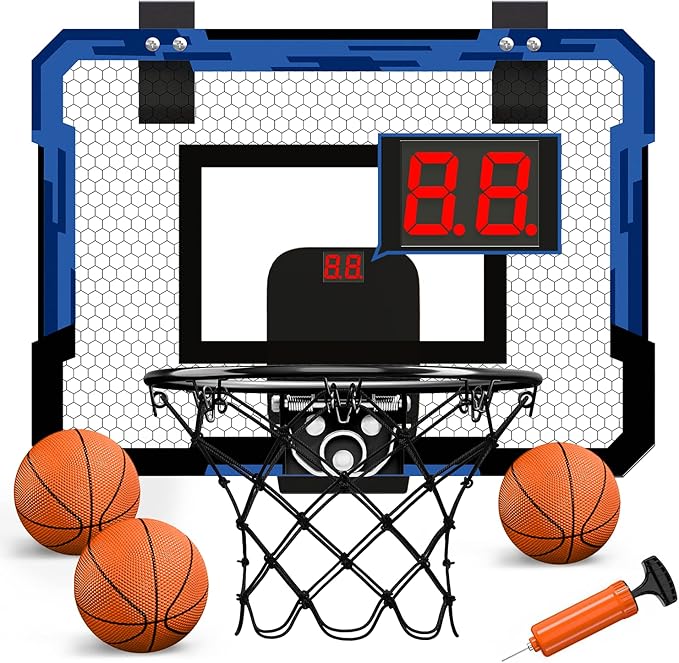 QDRAGON Indoor Basketball Hoop for Kids, Over The Door Basketball Hoops, Mini Hoop with Scoreboard & 3 Balls, Basketball Toys Gifts for 5 6 7 8 9 10 11 12 Year Old Boys Girls Teens