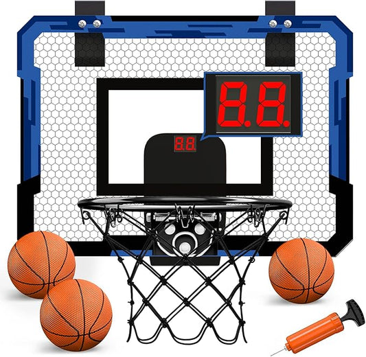 QDRAGON Indoor Basketball Hoop for Kids, Over The Door Basketball Hoops, Mini Hoop with Scoreboard & 3 Balls, Basketball Toys Gifts for 5 6 7 8 9 10 11 12 Year Old Boys Girls Teens