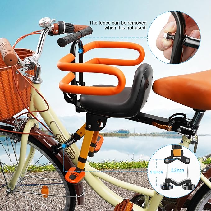 Child Bike Seat - Front Mount, Kids Bike Seat for Adult Bike,Retractable Baby Bike Seat Front Mounted, Toddler Bike Seat for Children 2~6 Years