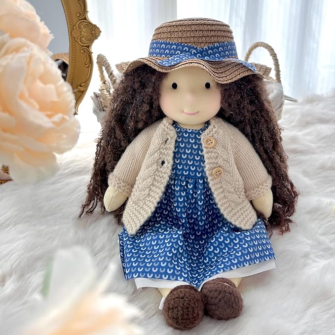 BlissfulPixie Handmade Waldorf Soft Girl Rag Doll Basia 12" - Ideal First Plush Doll for Babies & Toddlers