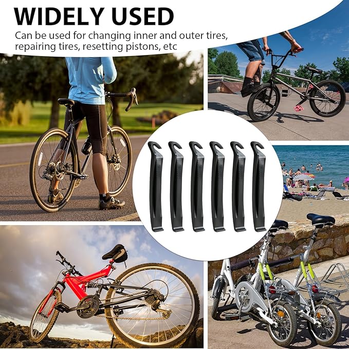 6 Pcs Bicycle Tire Levers Repair, Portable Durable Bike Changing Tire Spoon, Premium ABS Removal Tubular with Ergonomical Molded Texture Handle Bump, Biking Lover for Road Mountain (Black)