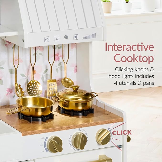 Best Choice Products Pretend Play Kitchen for Kids, Interactive Wooden Toddler Playset, Framed Chalkboard, Toy Storage, 11 Accessories – White