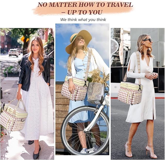 LOKASS Lunch Box for Women-16L-Insulated Lunch Bag Women, Expandable Double-layer Leakproof Cooler Bag with Upgrade Adjustable Shoulder Strap Ideal for Work/Travel/Picnics（Brown&White Check）