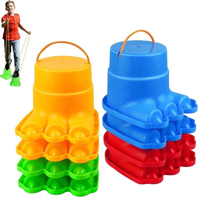 IROO Balancing Stilts for Kids - 4 Pairs (8 Stilts Total) Monster Feet for Balance & Coordination - Family Fun Toys for Boys & Girls Age 4-10 Backyard Parties, Obstacle Courses, Indoor & Outdoor Games