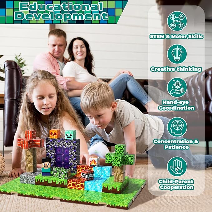 150 PCS Magnetic Blocks - Magnetic Building Block with 6 Baseplate, Stacking Magnets for Kids, Sensory Toy for Toddlers STEM Learning, Birthday Gifts for 3+ Years Old Boys Girls