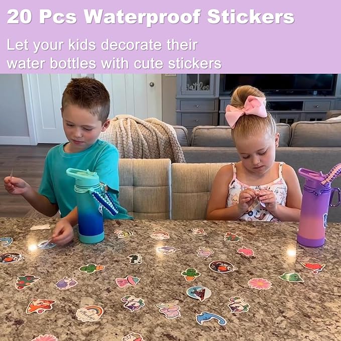 Mininoo Girls Water Bottle for School, 16oz Stainless Steel Insulated Metal Water Bottle with Straw Lid for Boys (2 Pack)