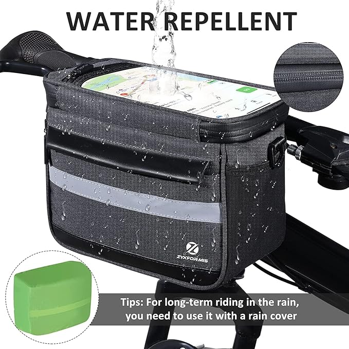 Bike Handlebar Bag, 6L Phone Cycling Mount Front Bags with TPU Touch Screen Phone Holder, Water Resistant Bicycle Storage Bag Bicycle Basket with Reflective strip for Bike Scooter E-bike