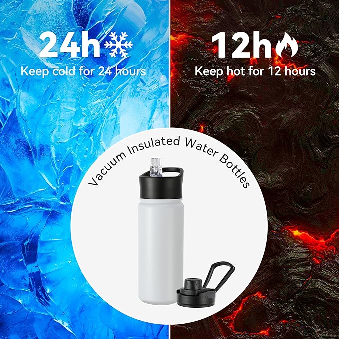 16 oz Insulated Water Bottle with Straw Lids, Stainless Steel Kids Water Bottles for School, Double Wall Vacuum Metal Water Bottle with Straw & Wide Mouth Lid, Polar 4 Pack