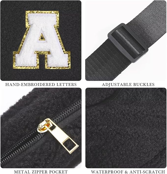 YOOLIFE Birthday Gifts for Women Daughter Sister Friends Mom Girlfriend Aunt Niece, Fleece Belt Bag Initial Fanny Pack Crossbody Bag, Black S