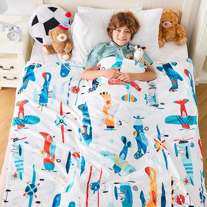 Wajade Airplane Blanket for Boys Soft Fleece Cute Aircraft Blanket for Couch Sofa Bedroom Fuzzy Flannel Blankets Birthday for Kids Boys 60"x80"