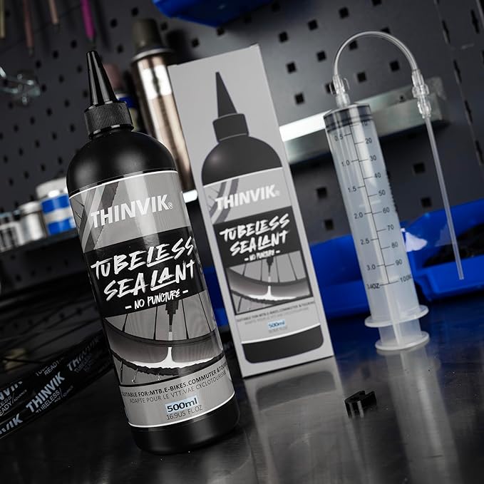 Thinvik Tubeless Tire Sealant 500ML/16.9oz No Puncture Hassle and Leak Prevention for Road Bike MTB CX and Gravel Bicycle Tubeless Tyres Sealant Injector Set/500ML(Single)