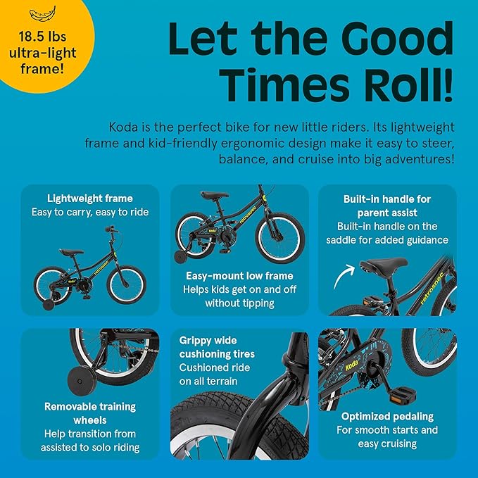 Retrospec Koda Plus Kids Bike for Boys & Girls Ages 4-6 Years - 16" Children's Bicycle, Adjustable Seat & Handlebars