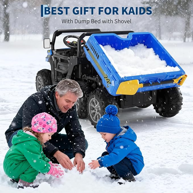 24V 2 Seater Ride On Dump Truck for Big Kids - Electric Ride On Car with Auto-Lifting Bed, 4x75W Motors, Parent Remote Control & 6 Wheels - 110 LBS Capacity, 5 MPH Kids Truck Toy (Blue)