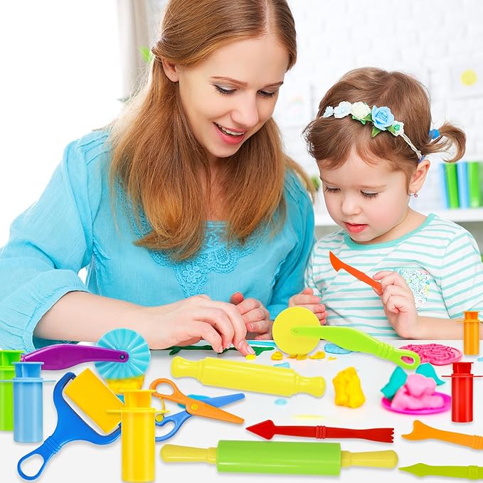 Playdough Tool Set, 15 Pcs Play Dough Tools Sets for Kids Ages 4-8, Playdough Accessories Includes Cutters Roller, Rolling Pins, Safety Scissors, Plastic Knife