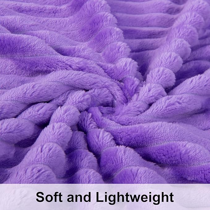 NTBAY Plush Flannel Oversized Baby Blanket, 50X60 Inches Soft and Warm Toddler Blanket with Striped Texture Nursery Bed Blanket for Stroller, Crib, Travel, Baby Gift, 50"x60", Purple