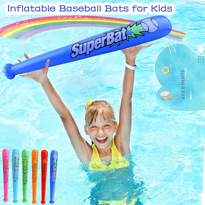 18 Pack 31.5 Inch Inflatable Baseball Bats Blow Up Baseball Bat Inflatable Toy Bat Inflates for Kids Carnival Birthday Baseball Theme Party Supplies, 6 Colors