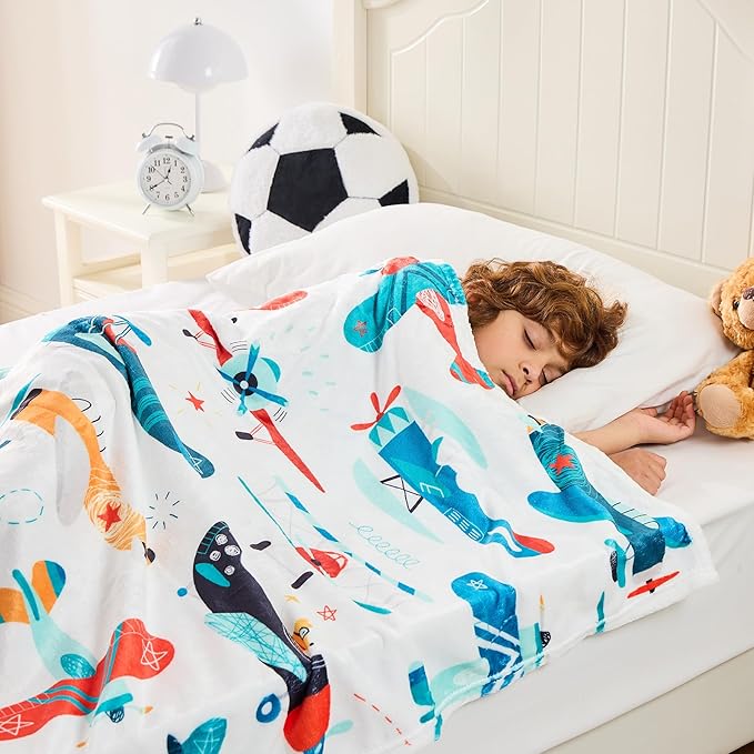 Wajade Airplane Blanket for Boys Soft Fleece Cute Aircraft Blanket for Couch Sofa Bedroom Fuzzy Flannel Blankets Birthday for Kids Boys 60"x80"