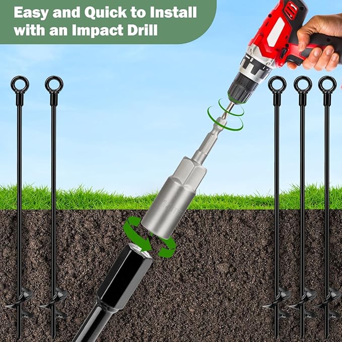 Tinnmao 30 Inch Ground Anchors Heavy Duty, 8 Pcs Screw in Shed Anchor Kit with Galvanized Cable & Turnbuckle, Multi-Use Earth Anchors for Sheds, Trampolines, Gazebo, Swing Sets, Carport