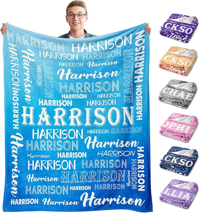 Ship Next Day, Personalized Baby Blanket with Name - Printed in USA, Custom Name Blanket for Boys Girls Kids, Customized Flannel Blankets Gifts for Teen Shower Toddlers Christmas Brithday