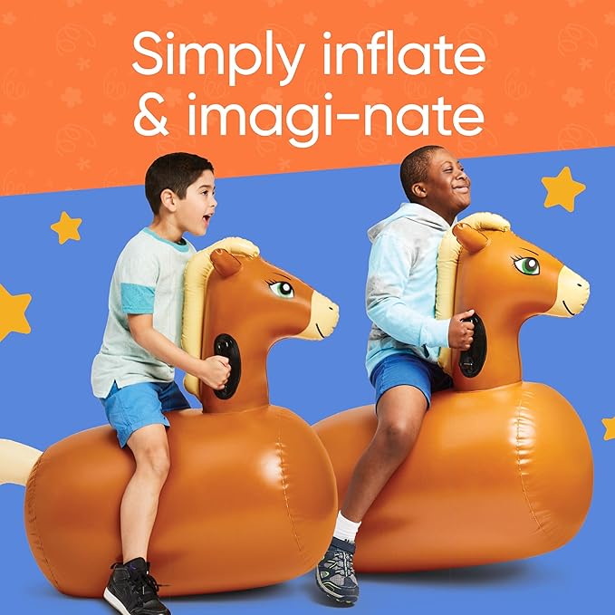 HearthSong Hop 'n Go Inflatable Bouncing Ride-On, 48" L x 20" W x 36" H, Set of 2, Outdoor Play, Ages 5 and Up, Horses