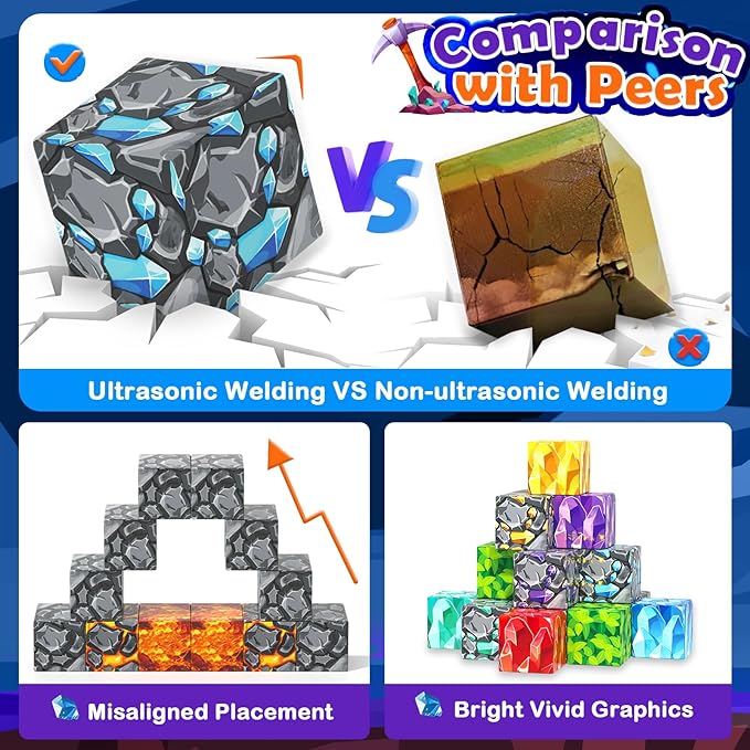 100PCS Magnetic Blocks Building Toys, STEM Learning Sensory Toys for Kids Age 3-5 4-8 5-7 8-12, Gem Cave Adventure Mine Magnet World Craft, Christmas Game Gift for for 3+ Years Old Boys Girls(0.8")