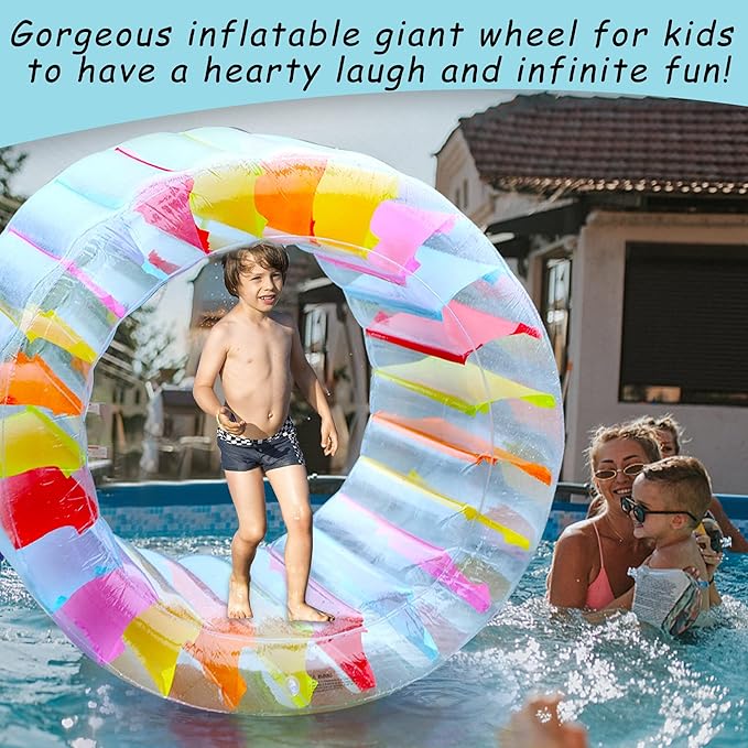 Joliyoou Water Wheel Pool Float, 47" Inflatable Roller Float for Kids, Giant Colorful Pool Toy for Children Swimming Pools, Lakes, Beaches, Lawns, Summer Parties Fun