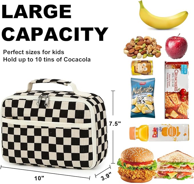 Bluboon Kids Girls Lunch Bag Insulated Lunch Box for school Corduroy Lunch Cooler Organizer School Kids Lunch Tote