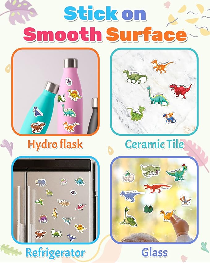 Benresive Reusable Sticker Book for Toddlers 2-4 Years, Fun Travel Stickers for Kids, Waterproof Sticker Books for Toddlers 1-3, Crafts Activities for Toddler 1-3 2-4 3-5 - Dinosaurs